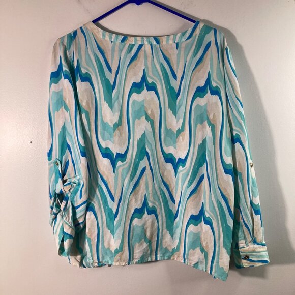 Womens JM Collection Linen Blend Button Shirt Wave‎ Pattern 1X - Picture 2 of 10